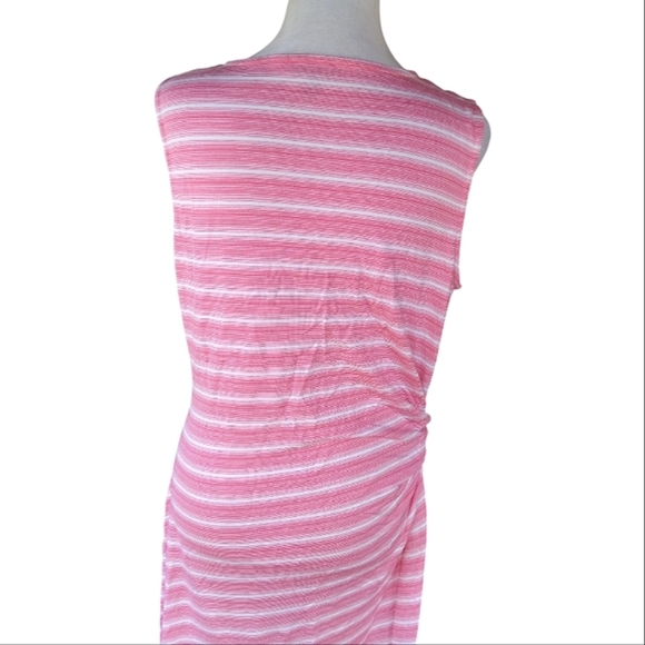 Talbots Pink White Stripe Side Tie Detail French Terry Midi Sleeveless Dress - Picture 6 of 8
